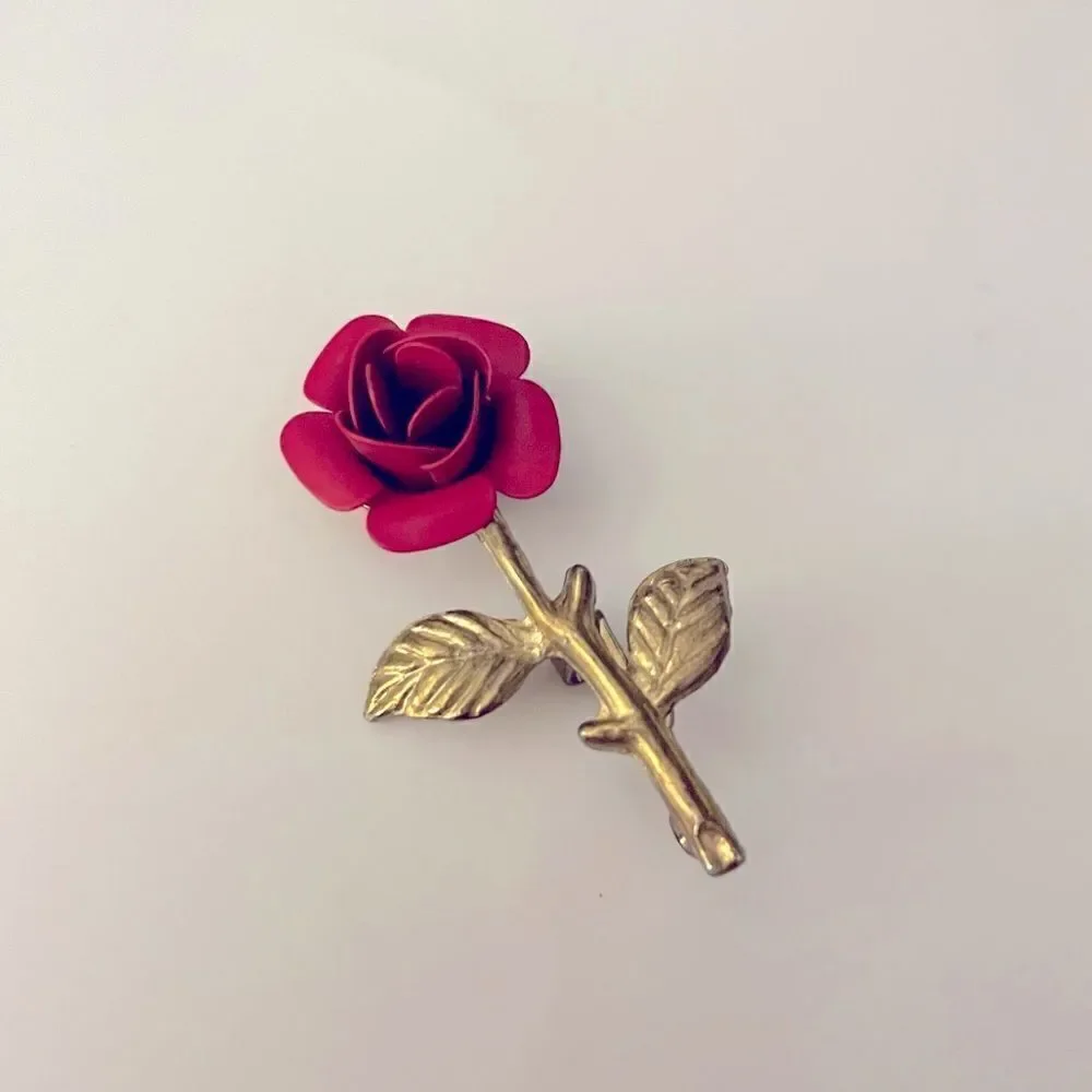 Red Rose Metal Brooch